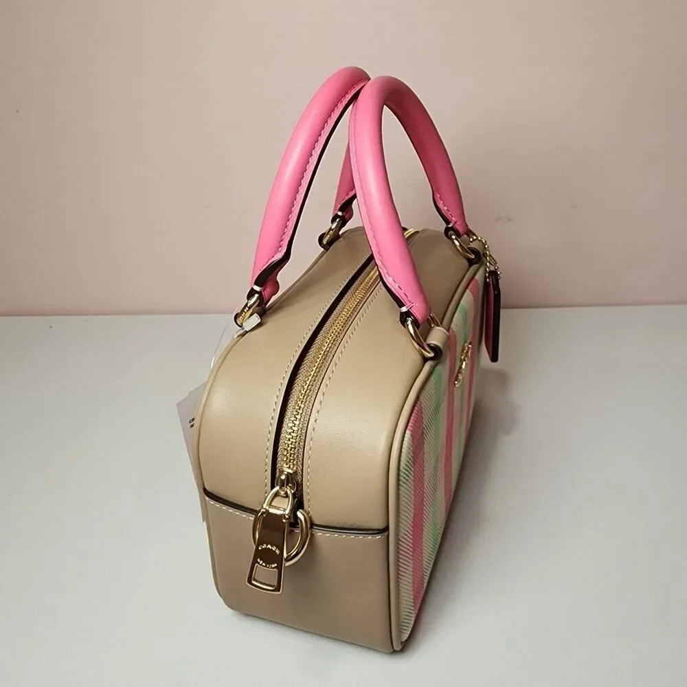 NWT Coach Satchel Crossbody Bag With Plaid Print CBI90 Pink Multi Authentic - Picture 2 of 10